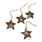Coconut shell ornaments, 'Bright Lights in the Sky' (set of 4) - Set of 4 Handmade Brown Coconut Shell Star Ornaments