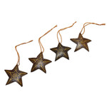 Coconut shell ornaments, 'Bright Lights in the Sky' (set of 4) - Set of 4 Handmade Brown Coconut Shell Star Ornaments