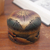 Wood decorative box, 'Bougainvillea Blossom' - Mahogany Wood Round Metallic Gold Keepsake Jewelry Box thumbail