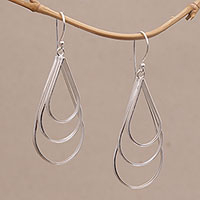 Sterling silver dangle earrings, 'Dangling Waves' - Sterling Silver Triple Dewdrop Dangle Earrings from Bali