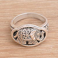 Handcrafted Sterling Silver Elephant Cocktail Ring from Bali,'Ceremonial Elephant'