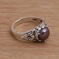 Cultured pearl solitaire ring, 'Eden's Promise in Peacock' - Cultured Freshwater Pearl Sterling Silver Solitaire Ring