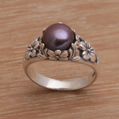 Cultured pearl solitaire ring, 'Eden's Promise in Peacock' - Cultured Freshwater Pearl Sterling Silver Solitaire Ring