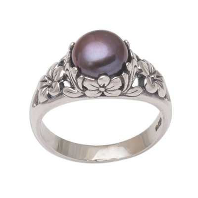 Cultured pearl solitaire ring, 'Eden's Promise in Peacock' - Cultured Freshwater Pearl Sterling Silver Solitaire Ring