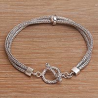 Pulsera de cadena de plata de ley, 'Sin fin' - Pulsera de cadena de doble hebra de plata de ley de Bali