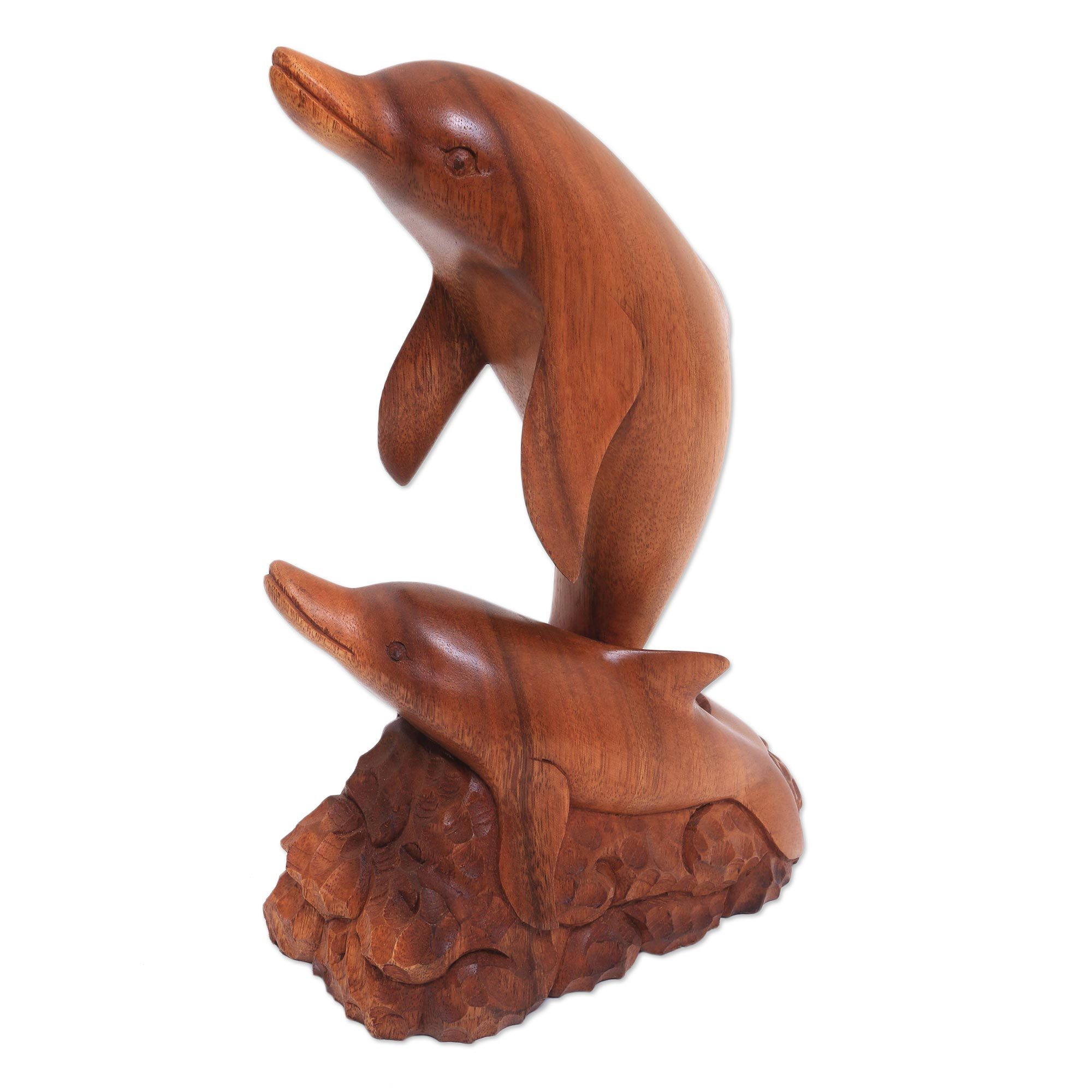 Carved Wood Sculpture Dolphin Generation NOVICA