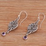 Amethyst dangle earrings, 'Inflorescence' - Balinese Amethyst and Sterling Silver Floral Dangle Earrings