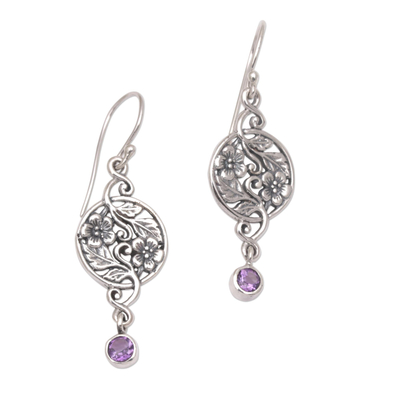 Balinese Amethyst and Sterling Silver Floral Dangle Earrings ...