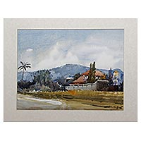 'My Village' - Signed Impressionist Landscape Village Painting from Java