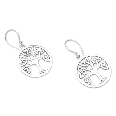 Sterling silver dangle earrings, 'Knotting Tree' - Celtic Knot Tree Sterling Silver Dangle Earrings from Bali
