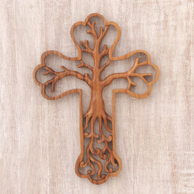 Wood relief panel, Tree Cross
