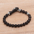 Lava stone beaded bracelet, 'Rugged Power' - Lava Rock Beaded Bracelet with Sterling Silver Buffalo