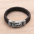 Men's leather and sterling silver wristband bracelet, 'Powerful Puma' - Men's Leather and Sterling Silver Wristband with Puma (image 2) thumbail