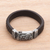 Men's leather and sterling silver wristband bracelet, 'Powerful Bison' - Men's Leather and Sterling Silver Wristband with Bison (image 2) thumbail