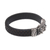 Men's leather and sterling silver wristband bracelet, 'Powerful Rhino' - Men's Leather and Sterling Silver Wristband with Rhino (image 2d) thumbail