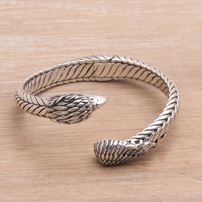 Sterling silver cuff bracelet, 'Magnificent Eagle' - Unisex Sterling Silver Eagle Cuff Bracelet from Indonesia