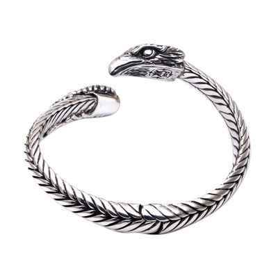 Sterling silver cuff bracelet, 'Magnificent Eagle' - Unisex Sterling Silver Eagle Cuff Bracelet from Indonesia