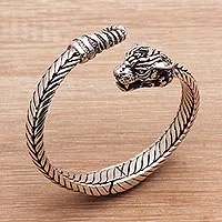 Brazalete de plata esterlina - Brazalete unisex de tigre de plata esterlina de Indonesia