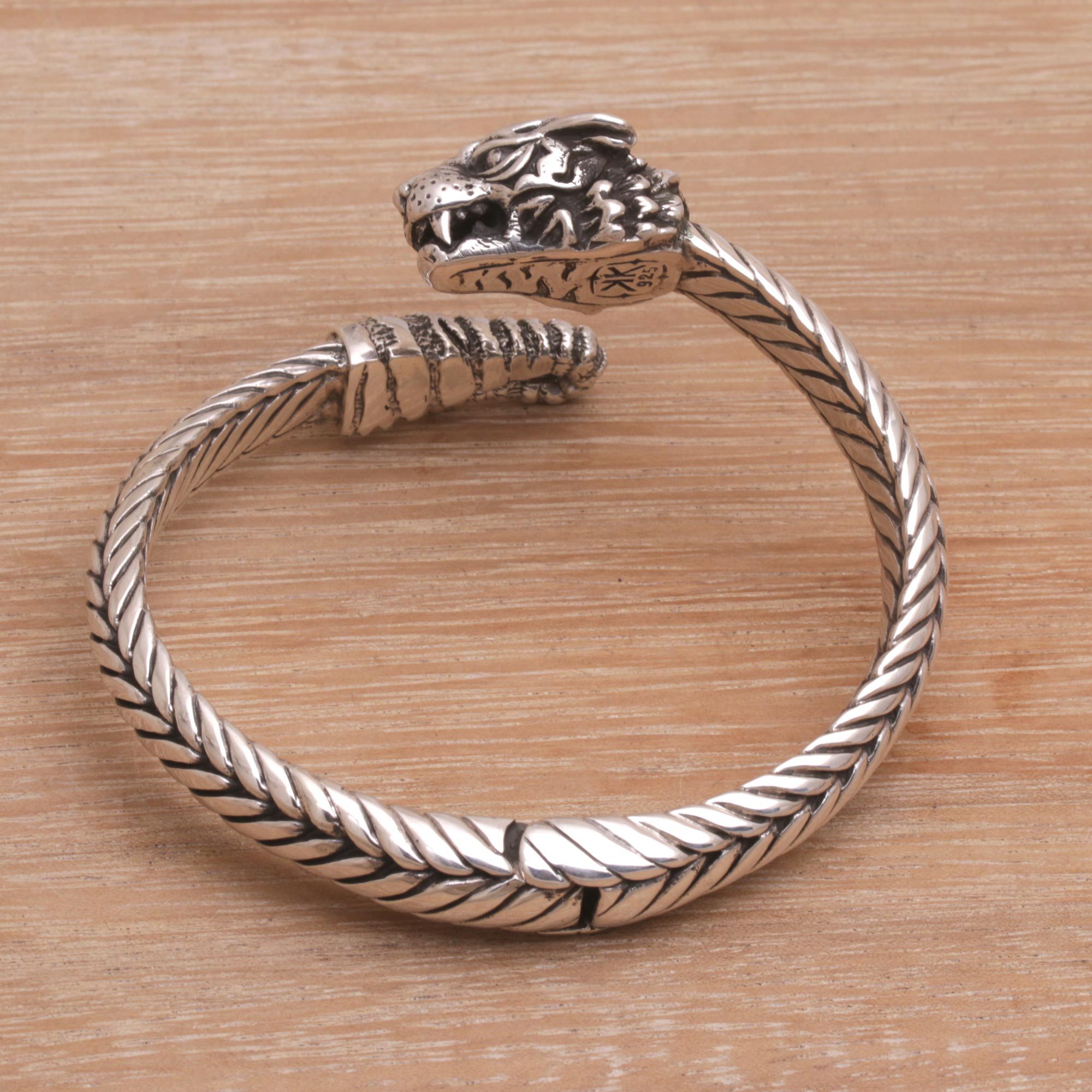 UNICEF Market Unisex Sterling Silver Tiger Cuff Bracelet from