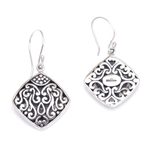 Sterling silver dangle earrings, 'Paradise Window' - Sterling Silver Diamond-Shaped Scroll Work Dangle Earrings