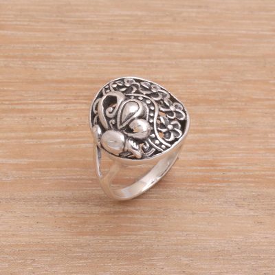 925 Sterling Silver Butterfly Flower Garden Cocktail Ring