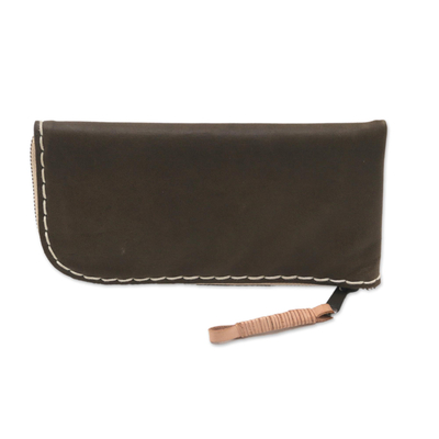 Leather clutch, 'Umber Sophistication' - Handcrafted Leather Wallet in Umber from Java