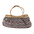 Leather accent cotton handbag, 'Tenun Petals' - Leather Accent Cotton Handbag with Ikat Motifs from Bali