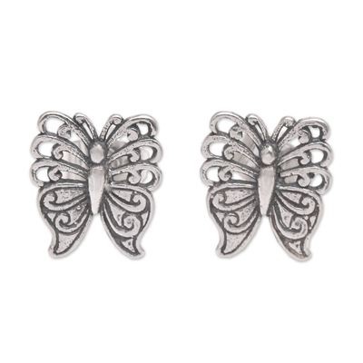 Sterling silver stud earrings, 'Fluttering Beauty' - Balinese Handmade Sterling Silver Butterfly Stud Earrings