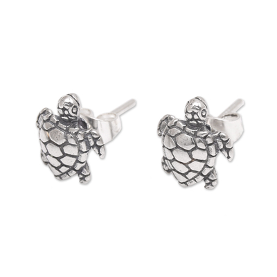 Sterling silver stud earrings, 'Sweet Shells' - Artisan Made Sterling Silver Turtle Stud Earrings from Bali
