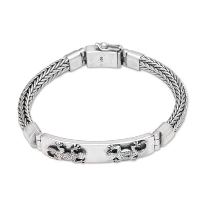 Sterling silver pendant bracelet, 'Great Gecko' - Balinese Sterling Silver Pendant Bracelet with Gecko Motif