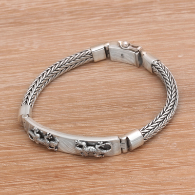 Sterling silver pendant bracelet, 'Great Gecko' - Balinese Sterling Silver Pendant Bracelet with Gecko Motif