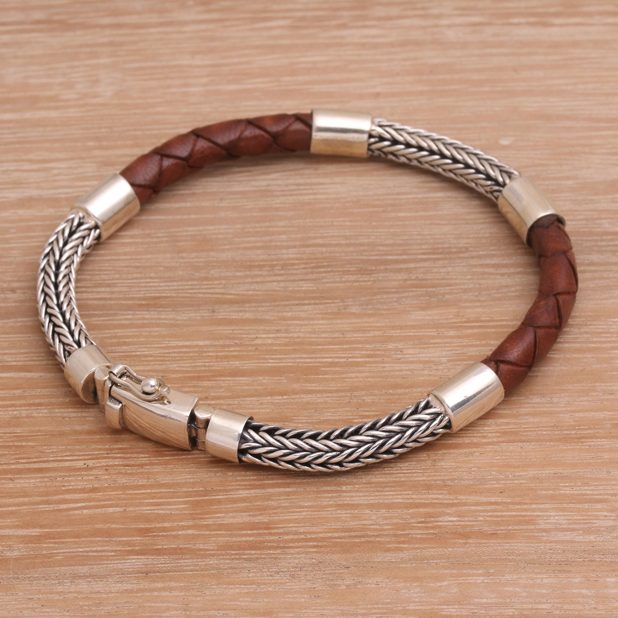 UNICEF Market | Men's Sterling Silver and Leather Wristband Bracelet ...