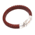 Men's leather and sterling silver wristband bracelet, 'Shrine Weave in Brown' - Men's Brown Leather Braided Wristband Bracelet from Bali