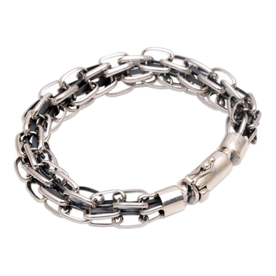 Men's sterling silver chain bracelet, 'Daring Pioneer' - Men's Sterling Silver Chain Bracelet from Bali