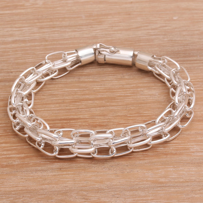 Men's sterling silver chain bracelet, 'Pioneer' - Men's Sterling Silver Chain Bracelet from Bali