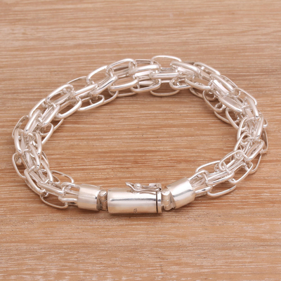 Men's sterling silver chain bracelet, 'Pioneer' - Men's Sterling Silver Chain Bracelet from Bali