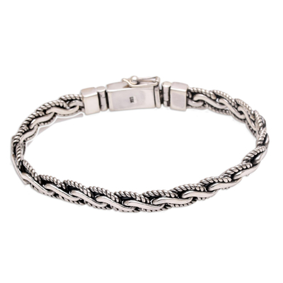 Sterling silver chain bracelet, 'True Unity' - Balinese Sterling Silver Floral Chain Bracelet