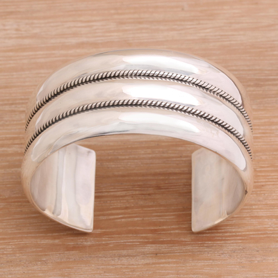 Sterling silver cuff bracelet, 'Ethereal Trinity' - Chic Sterling Silver Cuff Bracelet Handmade in Bali