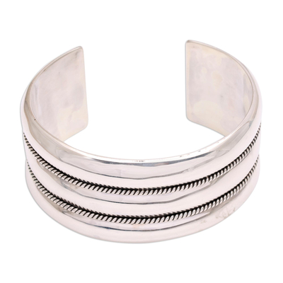 Sterling silver cuff bracelet, 'Ethereal Trinity' - Chic Sterling Silver Cuff Bracelet Handmade in Bali