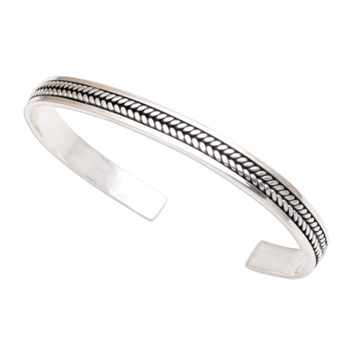 Sterling silver cuff bracelet, 'Ancient Weave' - Sterling Silver Cuff Bracelet Handmade in Bali