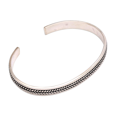 Sterling silver cuff bracelet, 'Ancient Weave' - Sterling Silver Cuff Bracelet Handmade in Bali