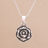 Sterling Silver Rose Pendant Necklace from Bali,'My Rosette'