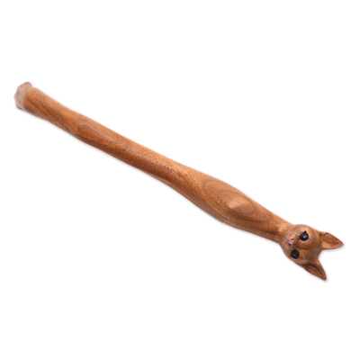 Wood back scratcher, 'Kitty Comfort in Natural' - Cat Paw Wood Back Scratcher Hand Carved in Bali