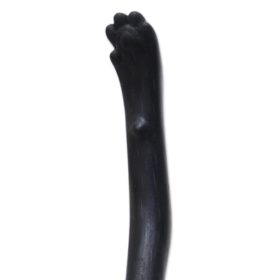Wood back scratcher, 'Kitty Comfort in Natural' - Black Cat Paw Wood Back Scratcher Hand Carved in Bali