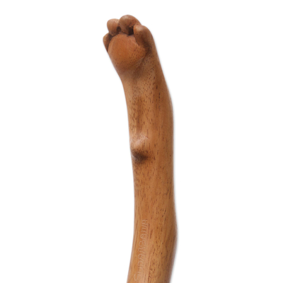 Wood back scratcher, 'Dachshund Delight in Natural' - Dachshund Dog Paw Wood Back Scratcher Hand Carved in Bali