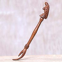Wood back scratcher, 'Turtle Relief in Natural'