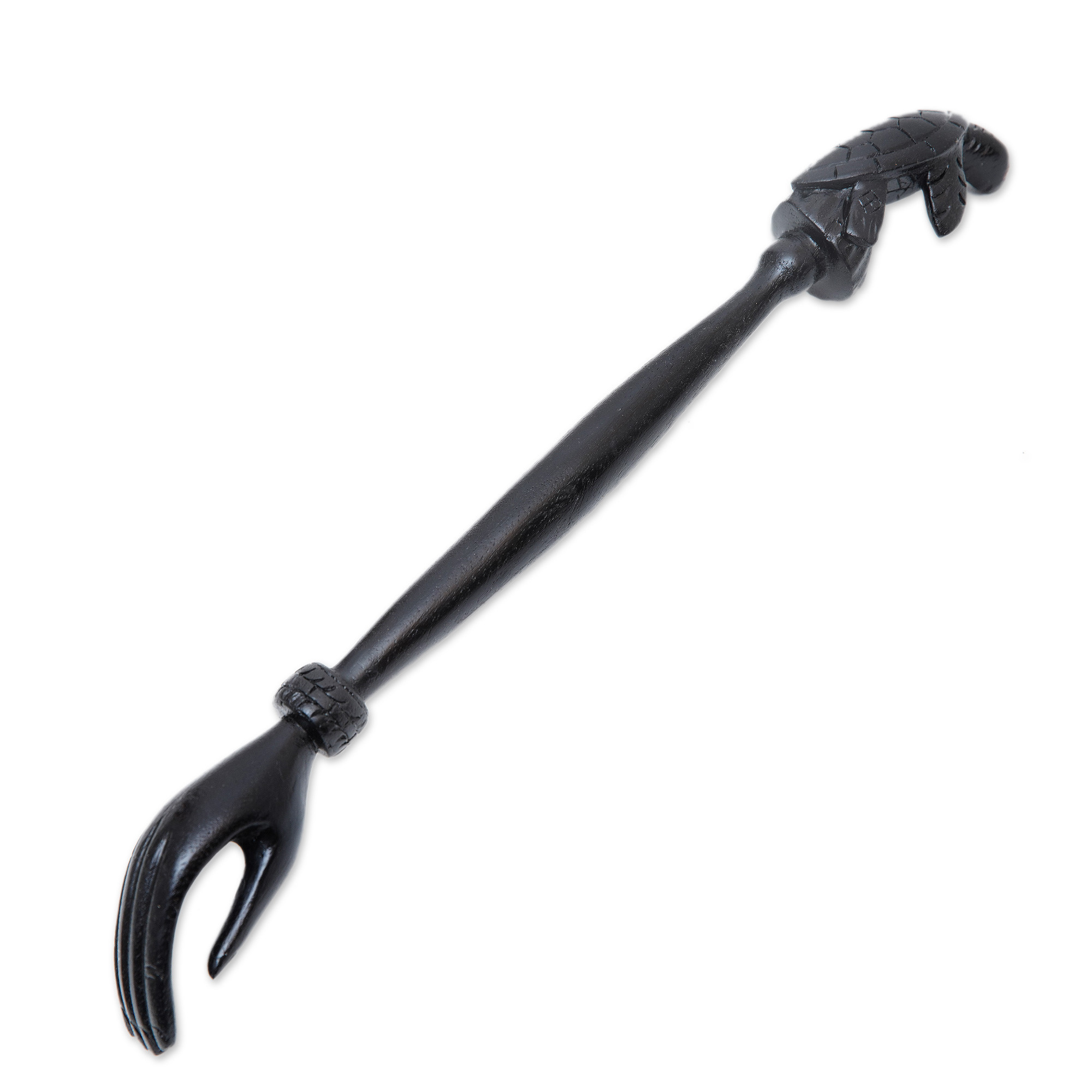 Black Turtle Themed Wood Back Scratcher Hand Carved in Bali Turtle