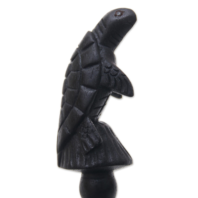 Wood back scratcher, 'Turtle Relief in Black' - Black Turtle Themed Wood Back Scratcher Hand Carved in Bali