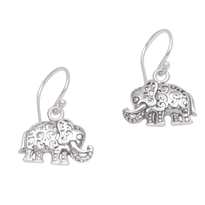 Pendientes colgantes de plata de ley - Pendientes colgantes de elefante de plata de ley hechos a mano en Bali