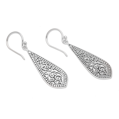 Sterling silver dangle earrings, 'Ornate Teardrop' - Handcrafted Balinese Sterling Silver Dangle Earrings